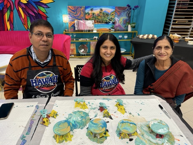 Fluid Art Classes - Family Painting Coasters Together